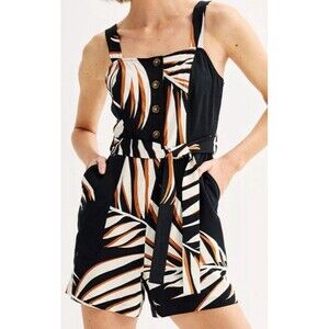 Nine West Women's Black Rust White Romper Pockets Button Tie Belt XXL New W/Tag